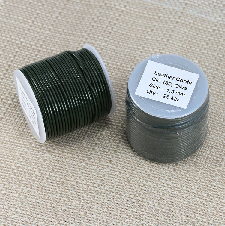 1.5mm round Indian leather - olive - 25m SPOOL