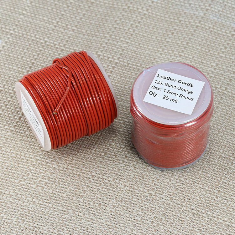 1.5mm round Indian leather - burnt orange - 25m SPOOL