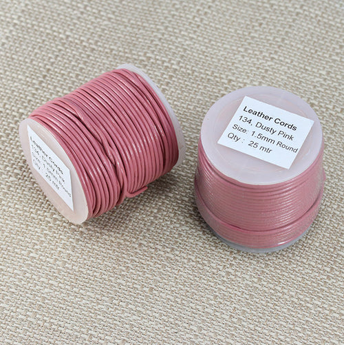 1.5mm round Indian leather - dusty pink - 25m SPOOL