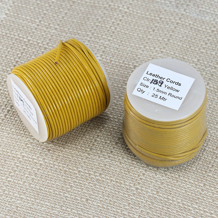 1.5mm round Indian leather - yellow - 25m SPOOL