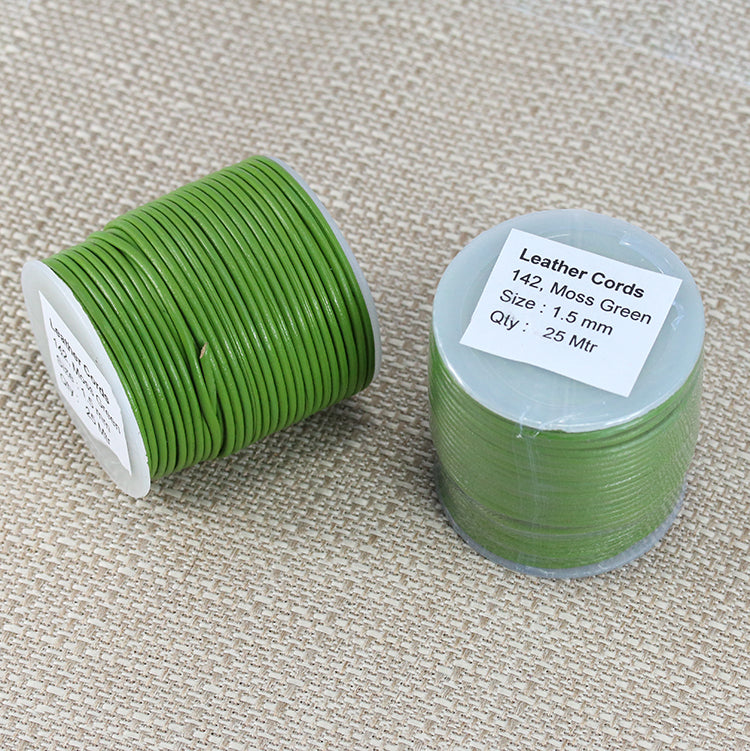 1.5mm round Indian leather - moss green - 25m SPOOL