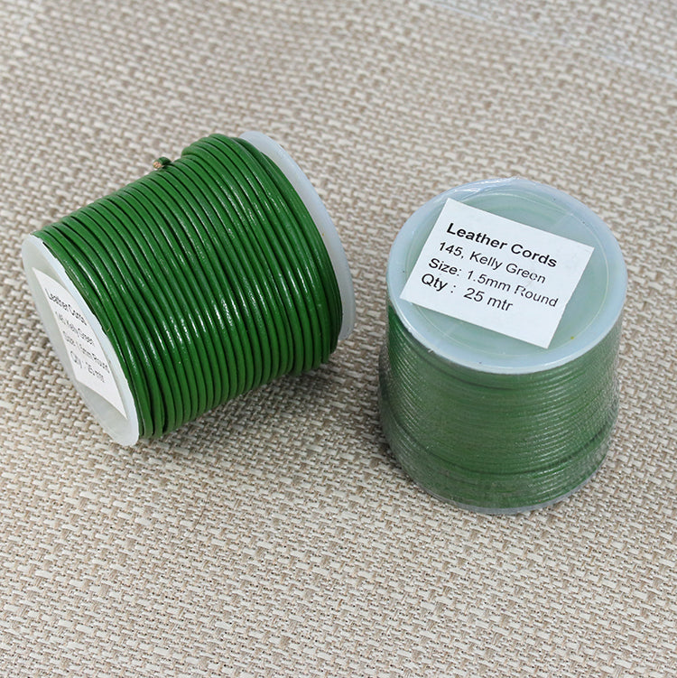 1.5mm round Indian leather - kelly green - 25m SPOOL