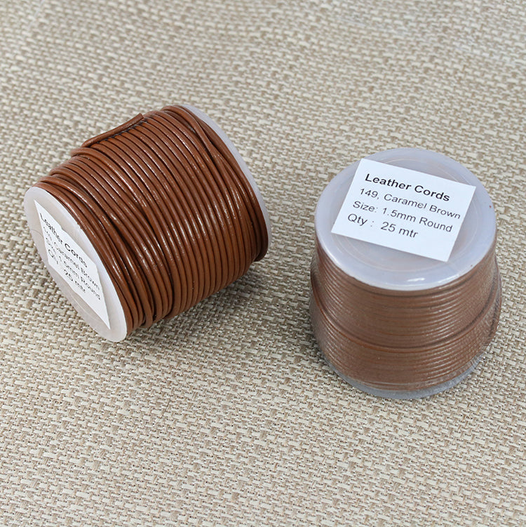 1.5mm round Indian leather - caramel - 25m SPOOL