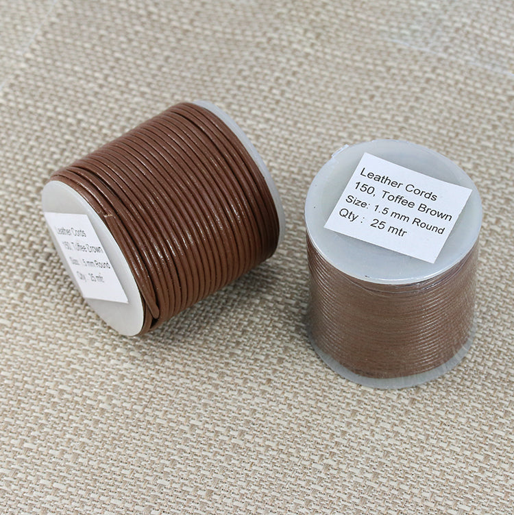 1.5mm round Indian leather - toffee - 25m SPOOL
