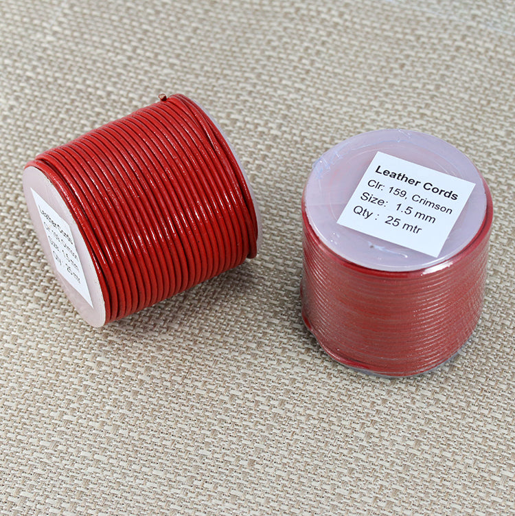 1.5mm round Indian leather - crimson - 25m SPOOL