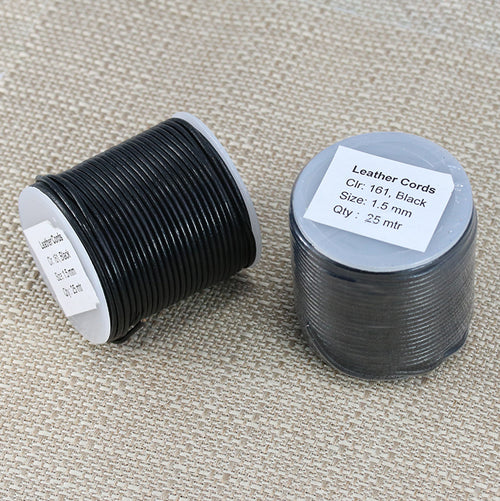 1.5mm round Indian leather - black - 25m SPOOL