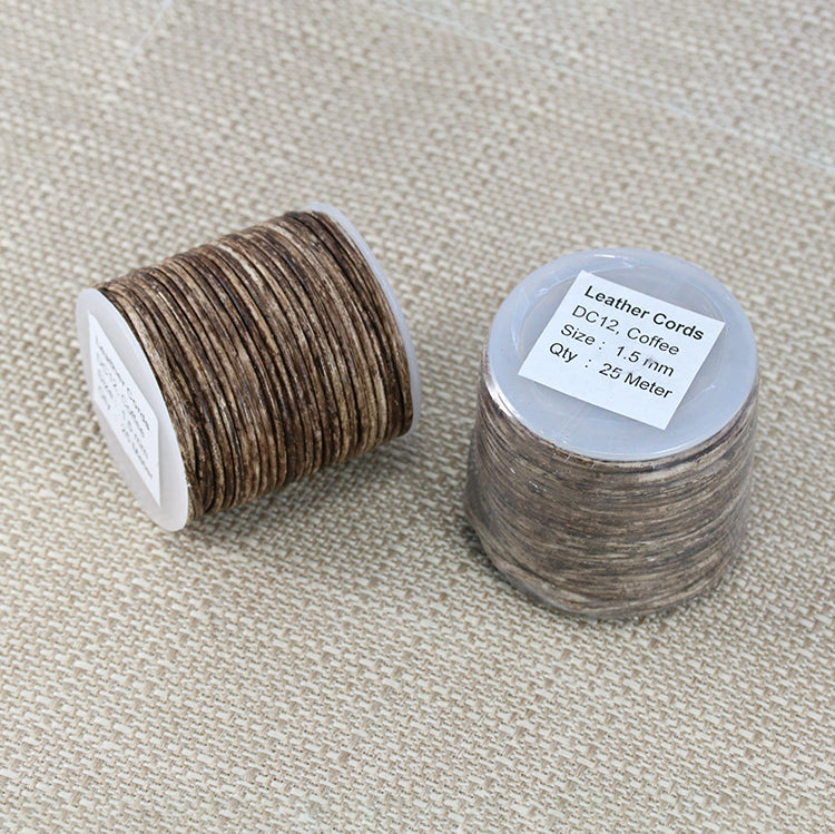 1.5mm round Indian leather - weathered COFFEE - 25m SPOOL