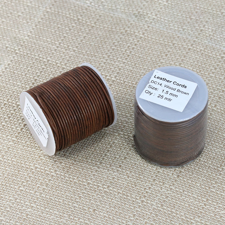 1.5mm round Indian leather - weathered WOOD - 25m SPOOL