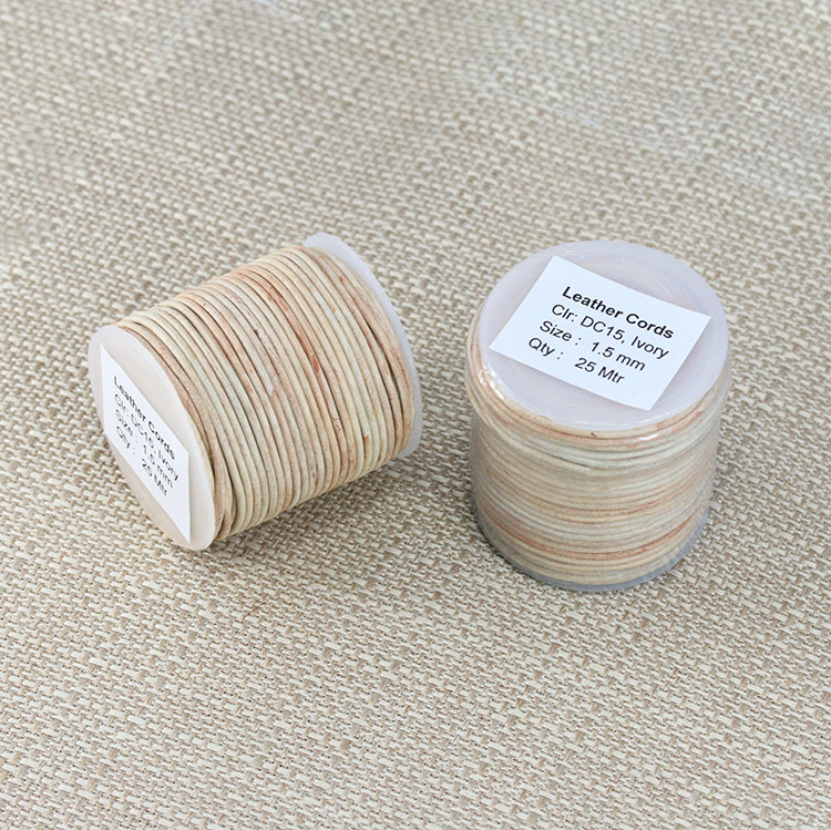 1.5mm round Indian leather - weathered IVORY - 25m SPOOL