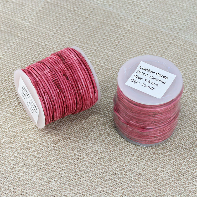 1.5mm round Indian leather - weathered CARMINE - 25m SPOOL