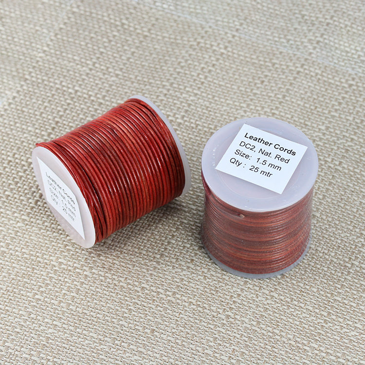 1.5mm round Indian leather - natural red - 25m SPOOL
