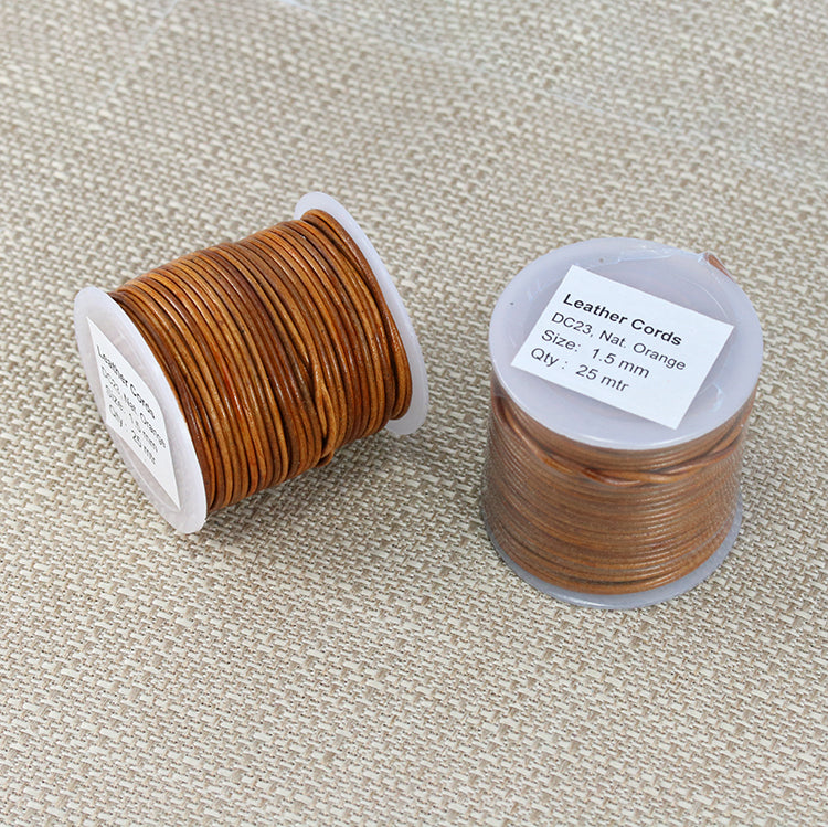 1.5mm round Indian leather - NATURAL ORANGE - 25m SPOOL