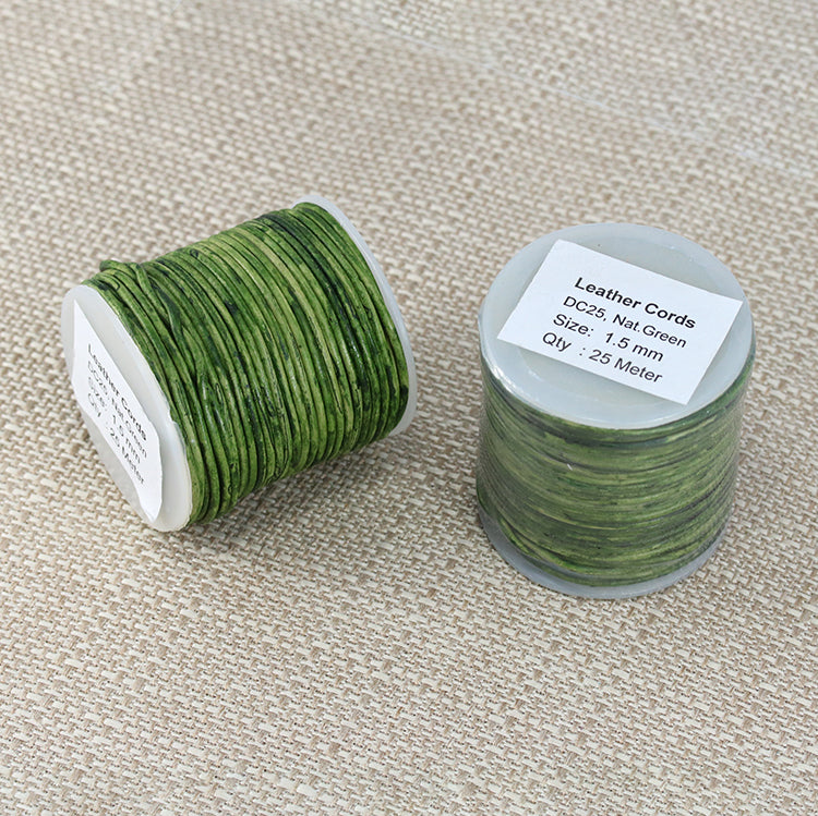 1.5mm round Indian leather - NATURAL GREEN - 25m SPOOL