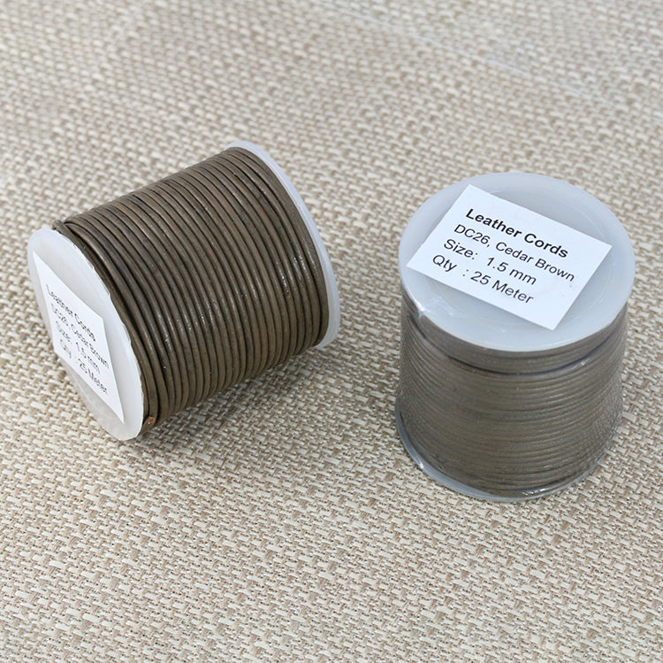 1.5mm round Indian leather - CEDAR BROWN - 25m SPOOL