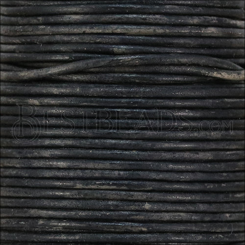 1.5mm round Indian leather - ANTIQUE LT BLACK - 25m SPOOL