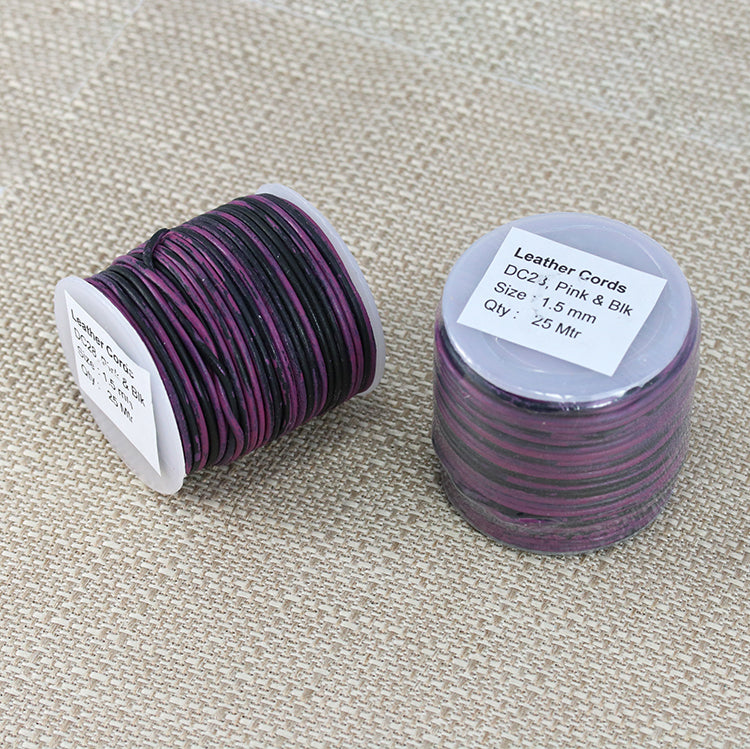 1.5mm round Indian leather - PINK & BLACK - 25m SPOOL
