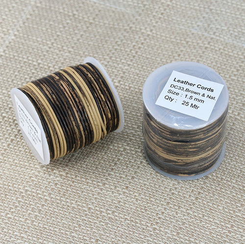 1.5mm round Indian leather - BROWN & NATURAL - 25m SPOOL