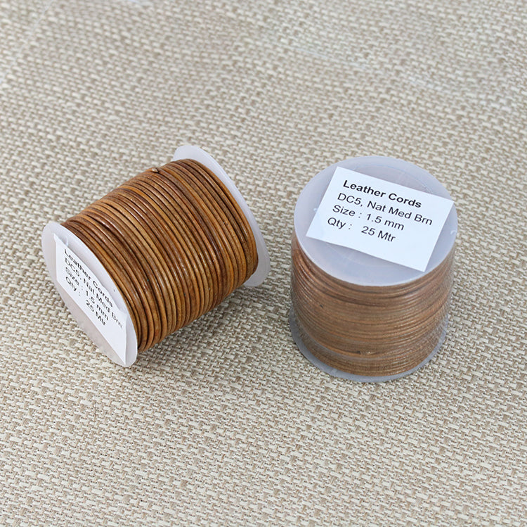 1.5mm round Indian leather - natural med. brown - 25m SPOOL