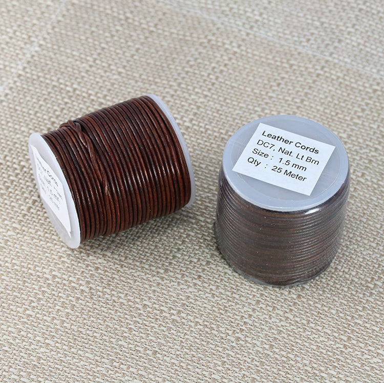 1.5mm round Indian leather - natural lt brown - 25m SPOOL