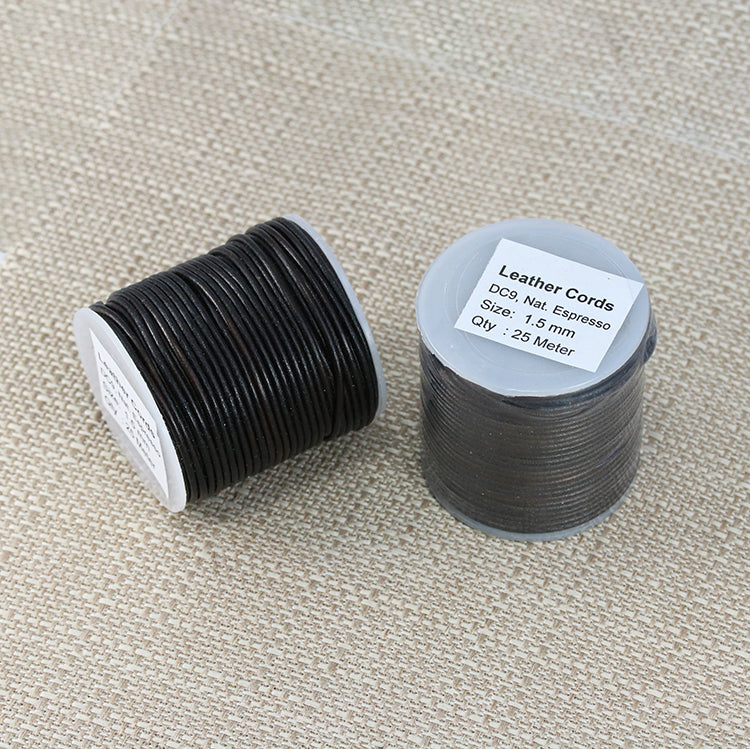 1.5mm round Indian leather - natural espresso - 25m SPOOL
