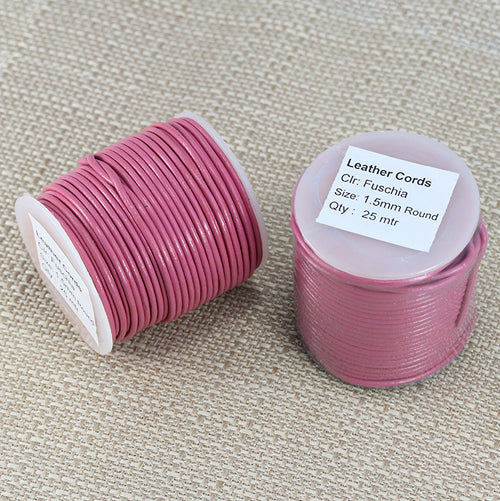 1.5mm round Indian leather - fuchsia - 25m SPOOL