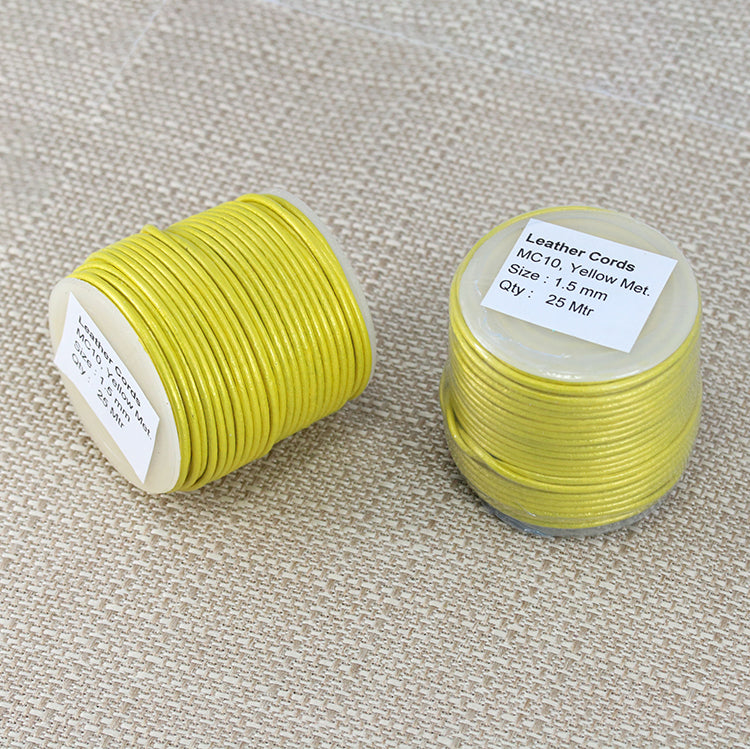 1.5mm round Indian leather - yellow metallic - 25m SPOOL