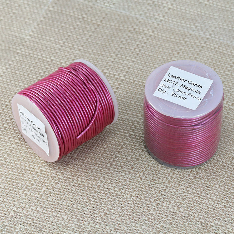 1.5mm round Indian leather - magenta metallic - 25m SPOOL