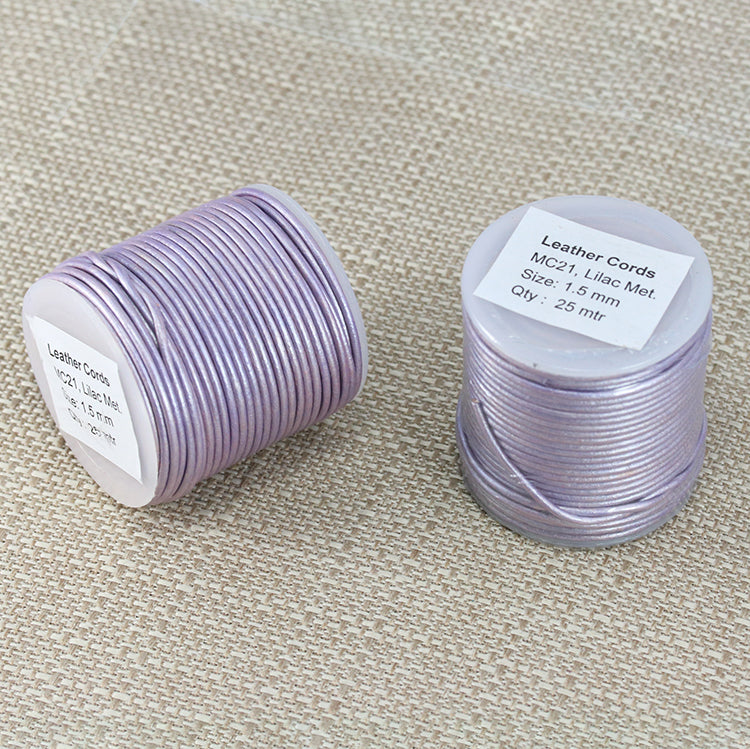 1.5mm round Indian leather - lilac METALLIC - 25m SPOOL