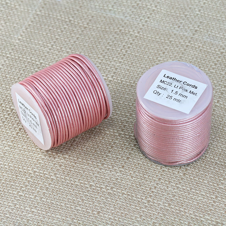 1.5mm round Indian leather - pink metallic - 25m SPOOL