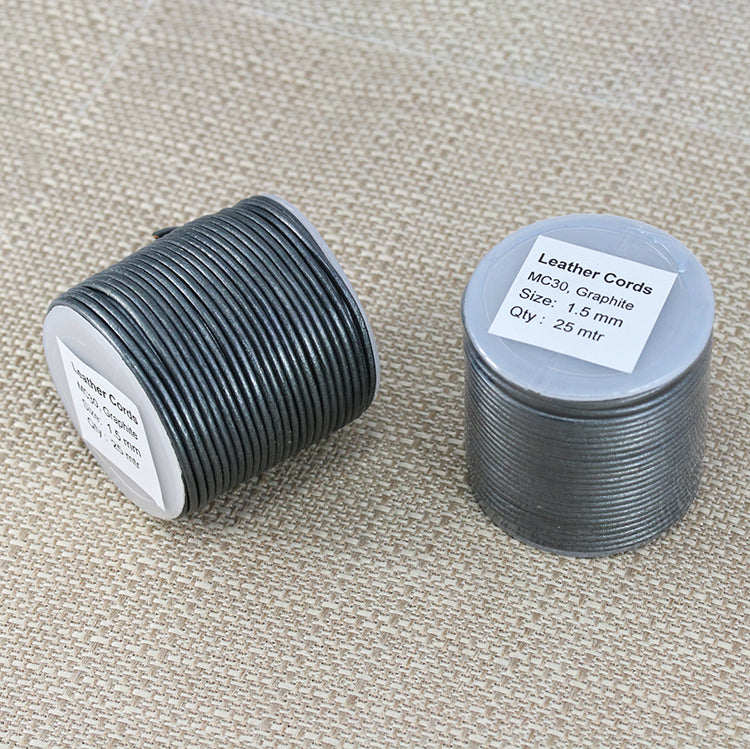 1.5mm round Indian leather - graphite - 25m SPOOL
