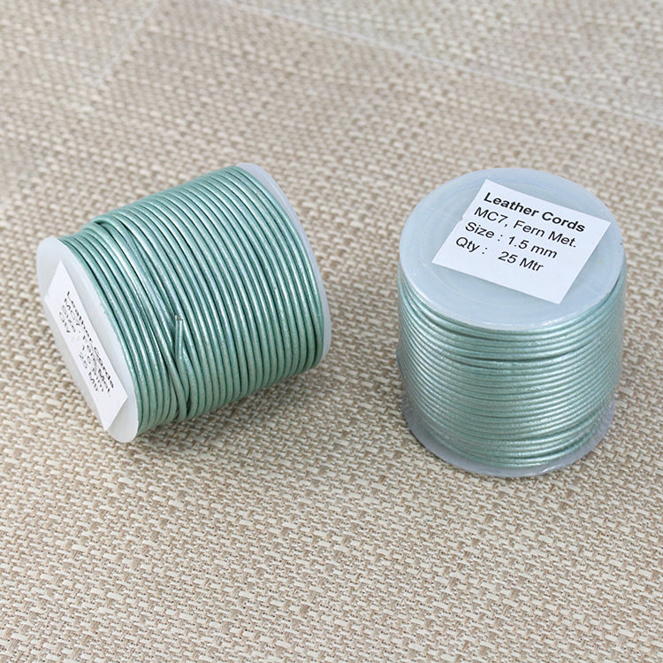 1.5mm round Indian leather - fern metallic - 25m SPOOL