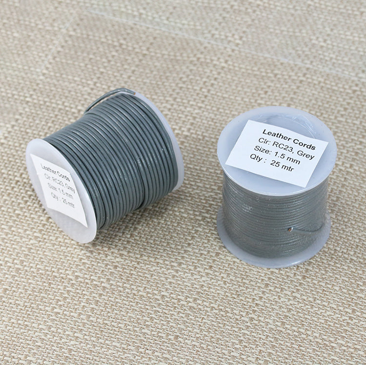 1.5mm round Indian leather - grey - 25m SPOOL