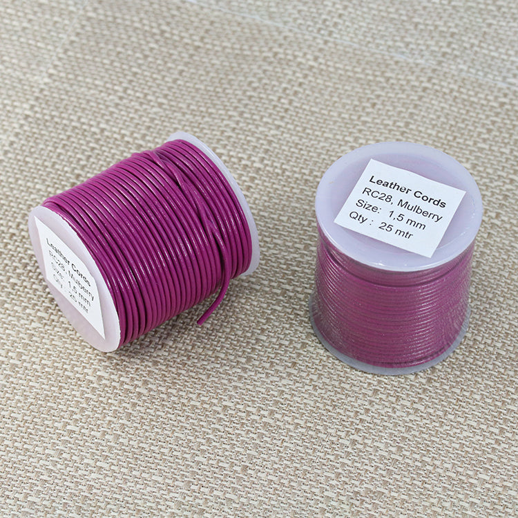 1.5mm round Indian leather - mulberry - 25m SPOOL