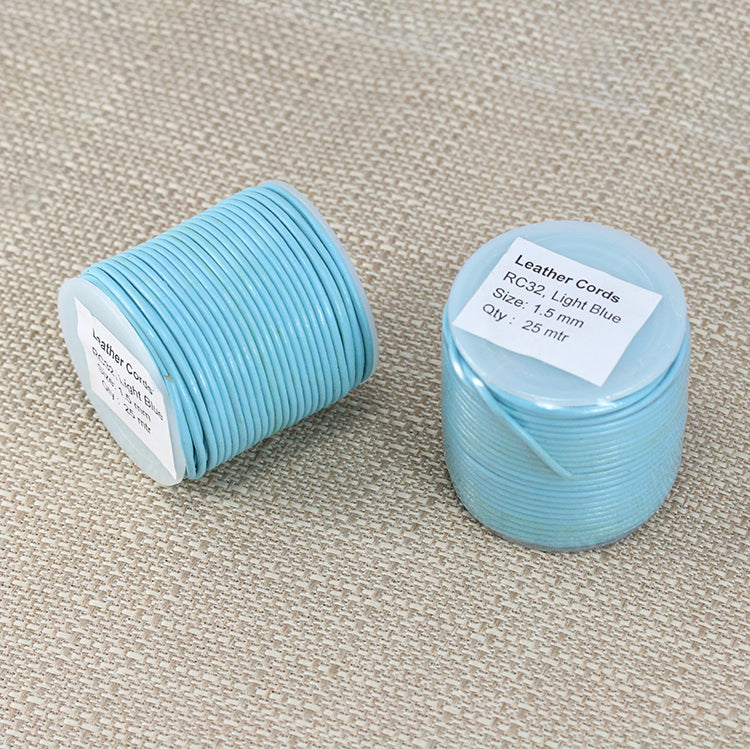 1.5mm round Indian leather - lt blue - 25m SPOOL