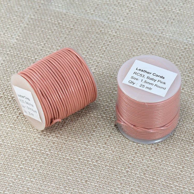 1.5mm round Indian leather - baby pink - 25m SPOOL