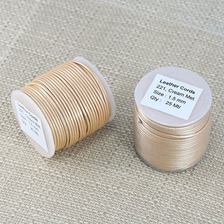 1.5mm round Indian leather - cream METALLIC - 25m SPOOL
