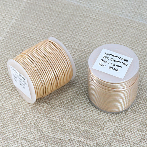 1.5mm round Indian leather - cream METALLIC - 25m SPOOL