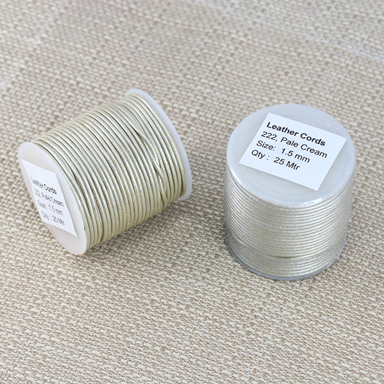 1.5mm round Indian leather - pale cream METALLIC - 25m SPOOL