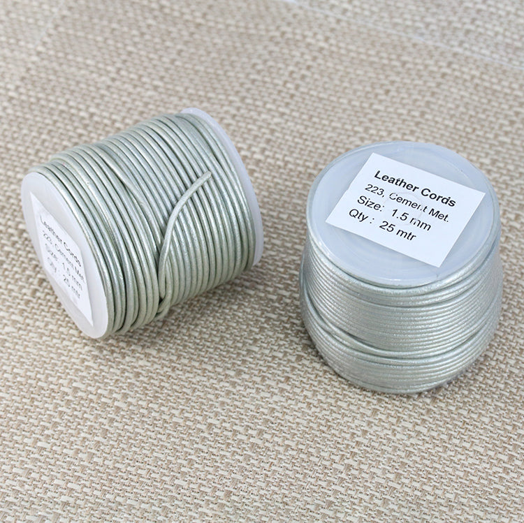 1.5mm round Indian leather - cement METALLIC - 25m SPOOL