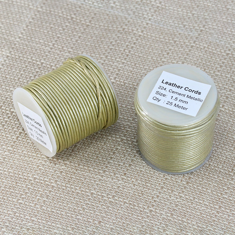 1.5mm round Indian leather - vintage pearl METALLIC - 25m SPOOL