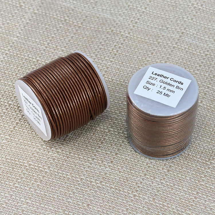 1.5mm round Indian leather - golden brown METALLIC - 25m SPOOL
