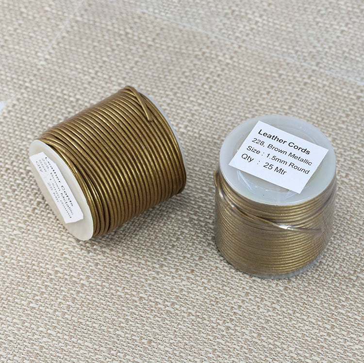 1.5mm round Indian leather - brown METALLIC - 25m SPOOL