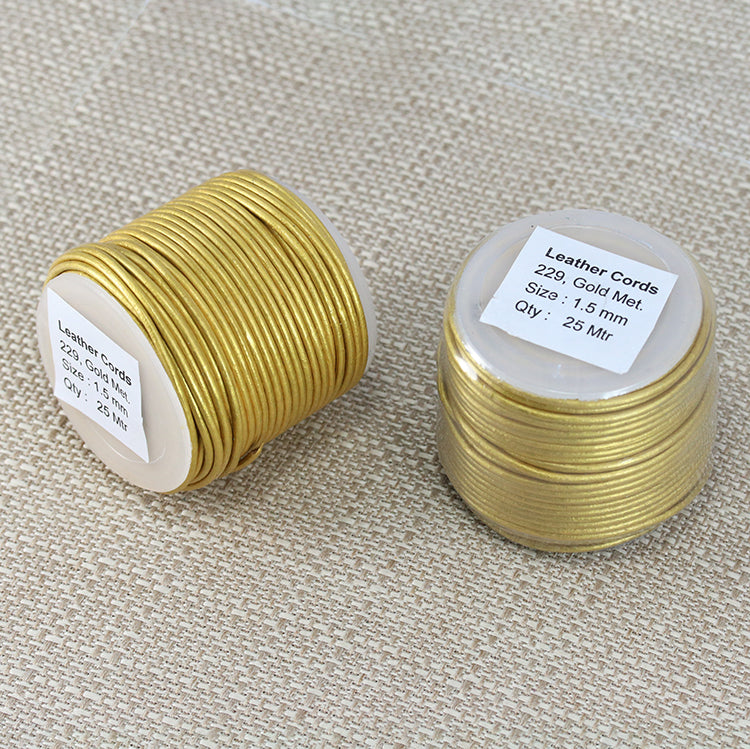 1.5mm round Indian leather - gold METALLIC - 25m SPOOL