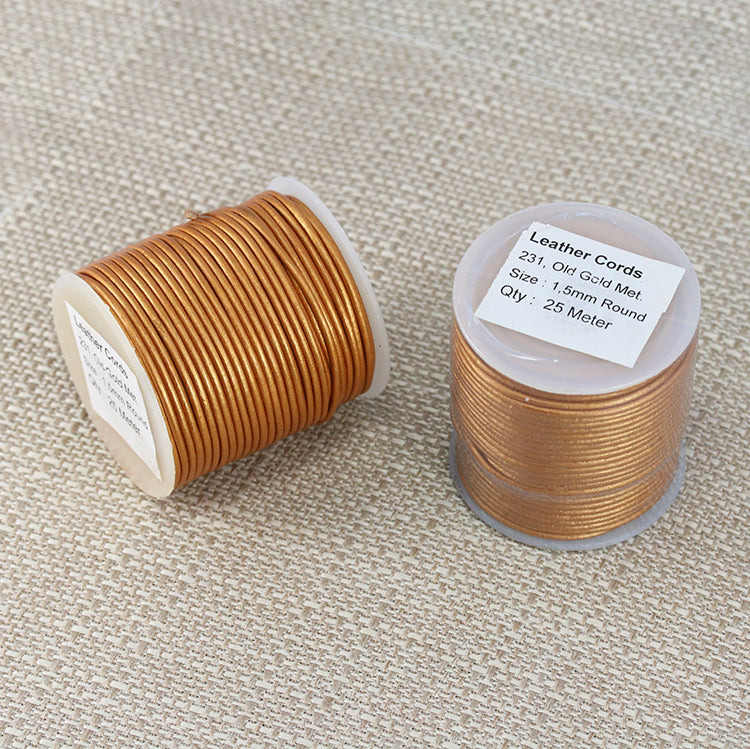 1.5mm round Indian leather - old gold METALLIC - 25m SPOOL