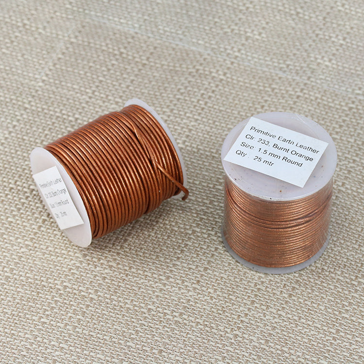 1.5mm round Indian leather - burnt orange METALLIC - 25m SPOOL