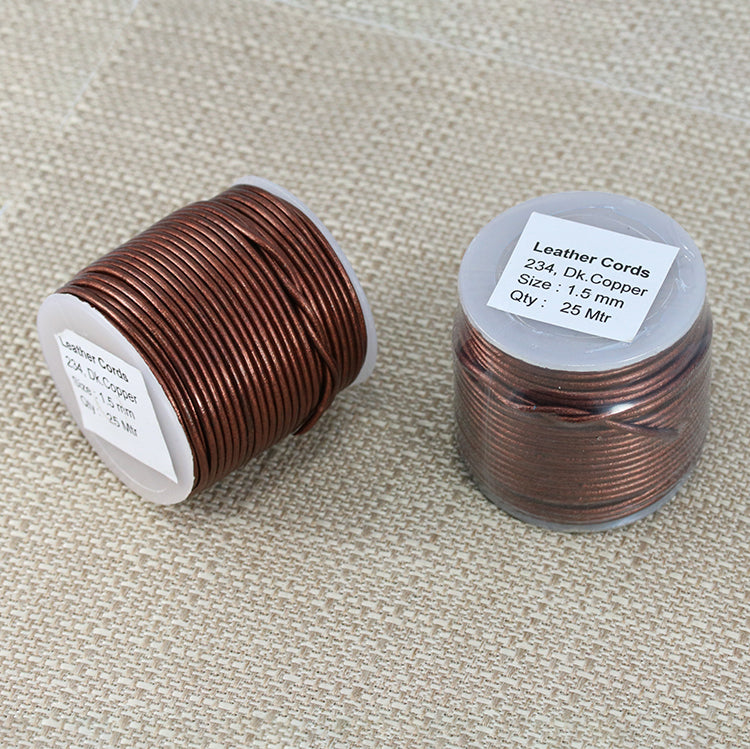 1.5mm round Indian leather - dark COPPER METALLIC - 25m SPOOL