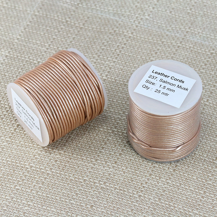 1.5mm round Indian leather - salmon musk METALLIC - 25m SPOOL