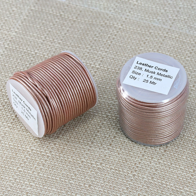 1.5mm round Indian leather - musk METALLIC - 25m SPOOL