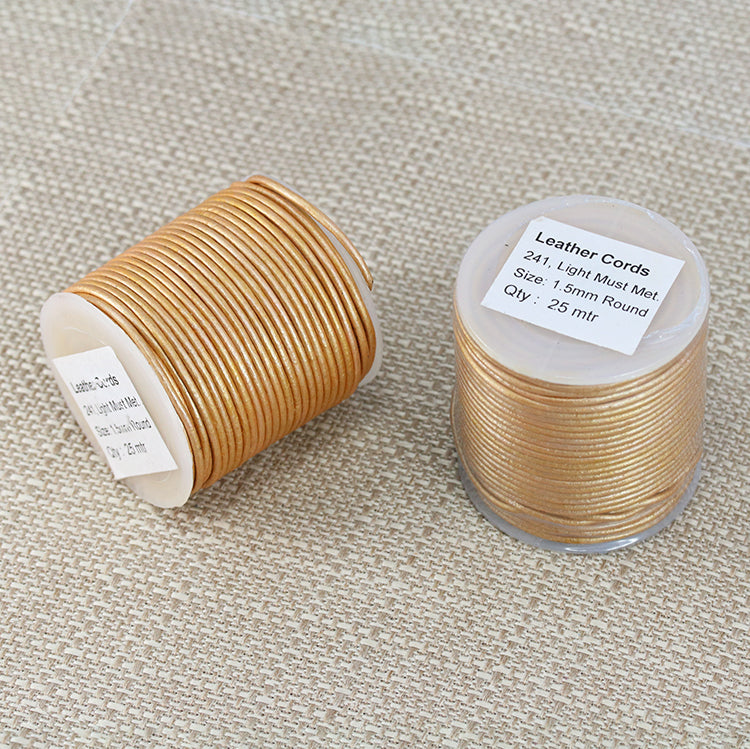 1.5mm round Indian leather - lt musk METALLIC - 25m SPOOL