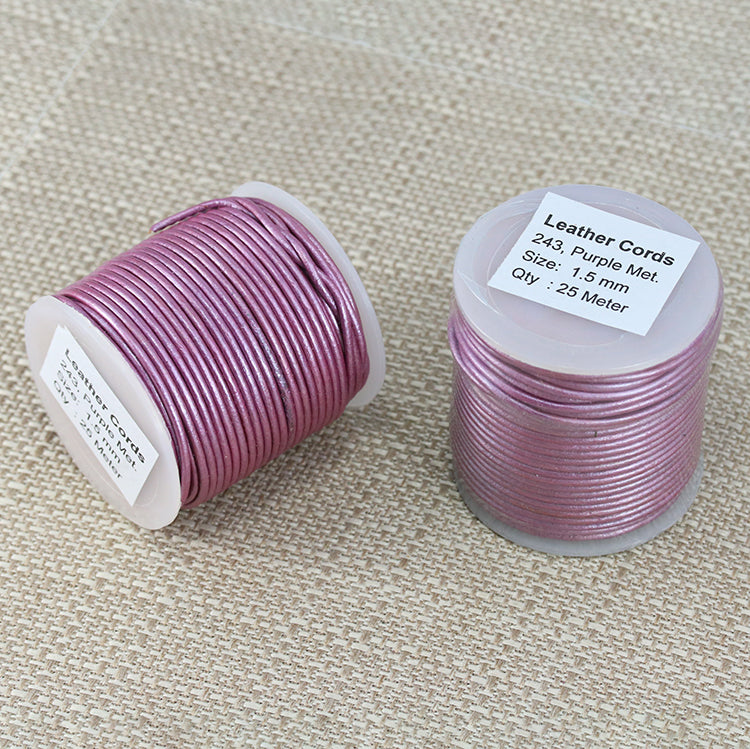1.5mm round Indian leather - purple METALLIC - 25m SPOOL